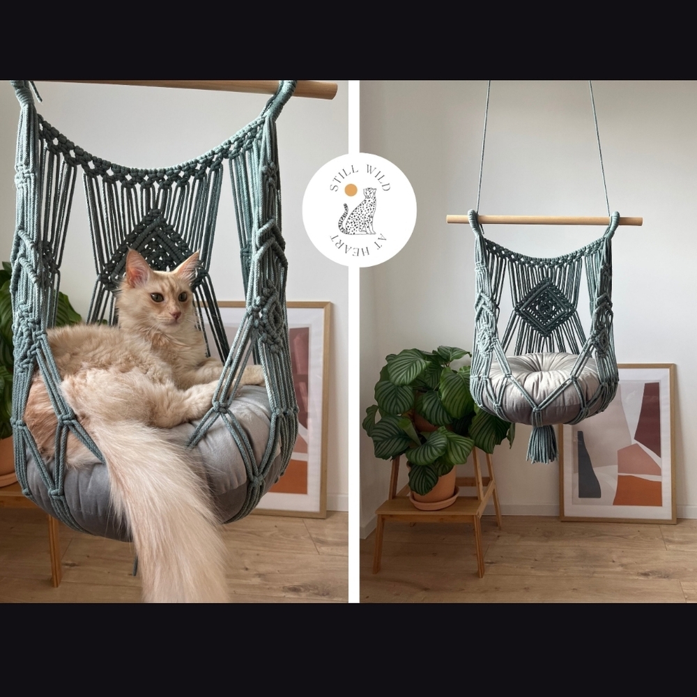 Macrame Cat Hammock Chair in Dusty Pink